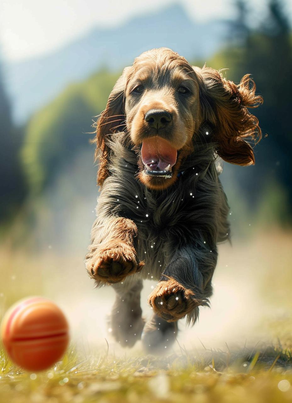 Ein Hund läuft einem Ball hinterher, weil es ihm Spaß macht, damit zu spielen.